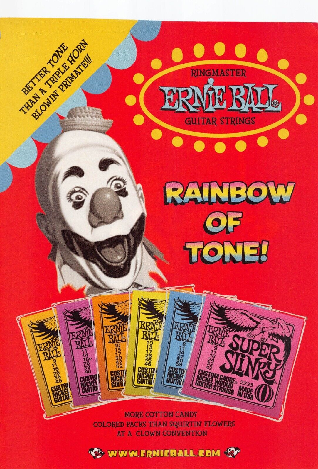 Ernie Ball Strings Print Ad Rainbow Of Better Tone Cotton Candy Colored Packs