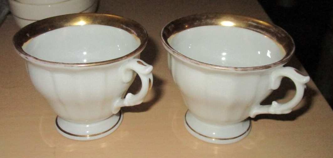LOT 2 ANTIQUE 1837-1844 KPM Berlin Porcelain TeaCup Tea Cups Footed Gold Gilded
