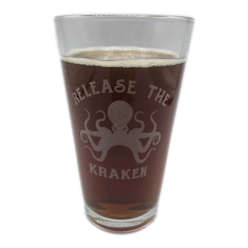 RELEASE THE KRAKEN Octopus Beer Pint Glass Engraved Lets Get Sydney Powell
