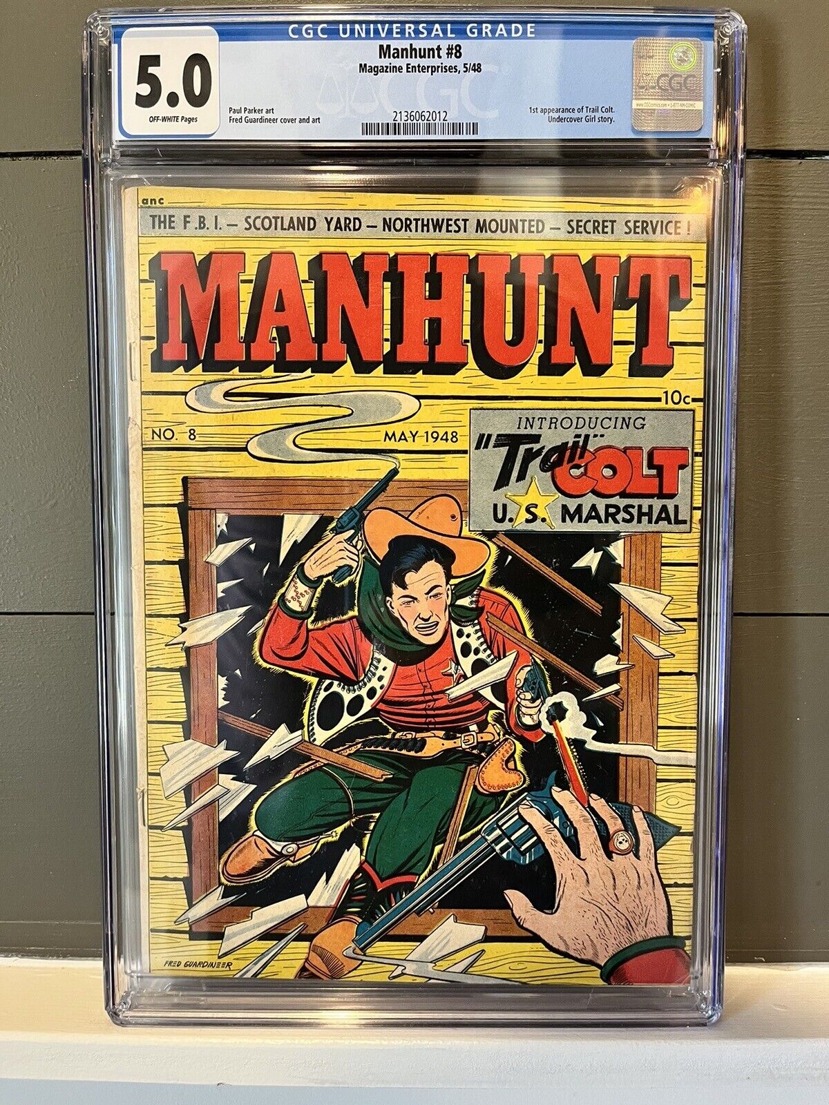 Manhunt #8  First App. Of Trail Colt CGC 5.0- Rare Golden age Book