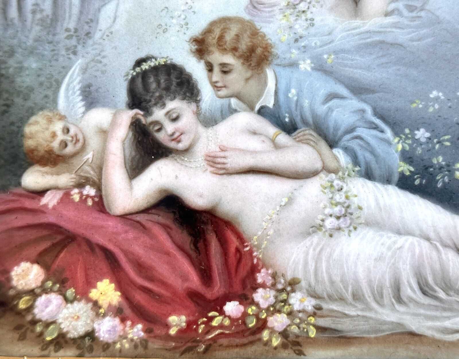 Sevres Style Porcelain Plaque Tray  cupid cherub love  19th Century