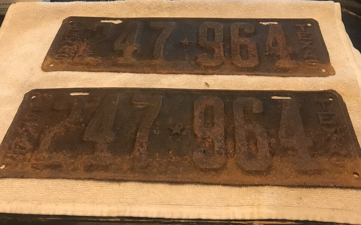 Vintage Original 1923-1924 Texas License Plates pair  247*964  rat rod