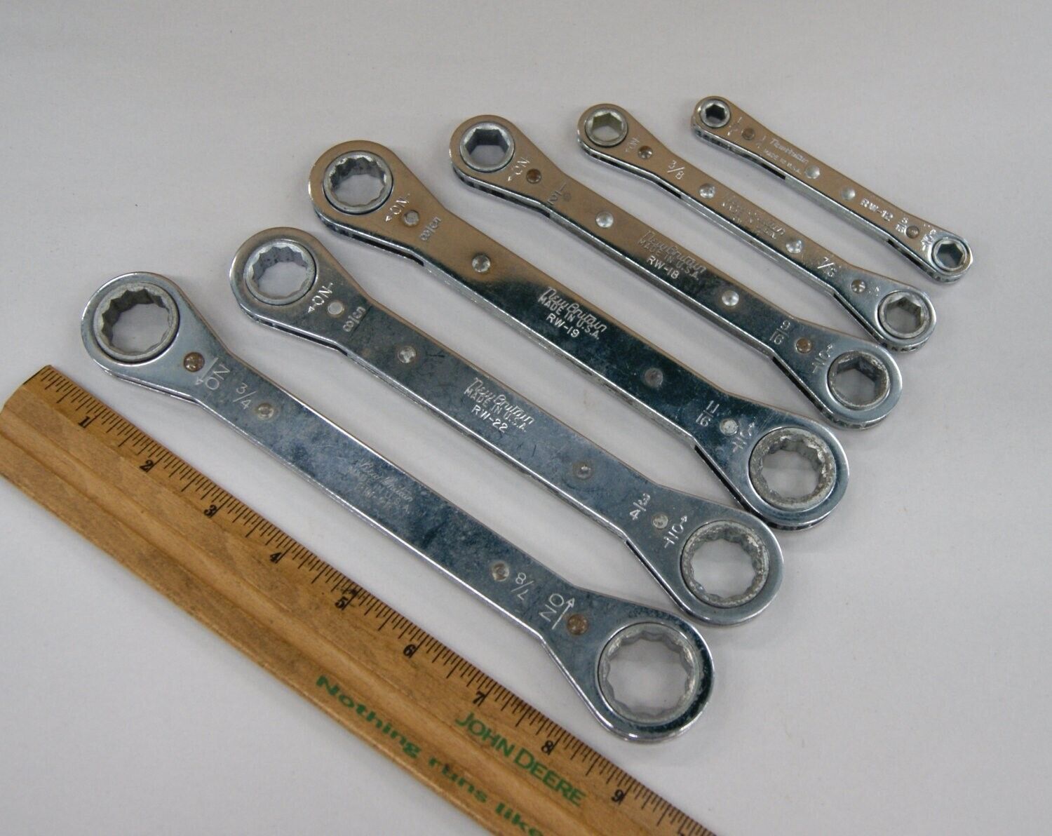 New Britain USA 6 pc, 6 & 12 Pt Ratcheting Wrench Set, 1/4 - 7/8 inch VGC BN2771