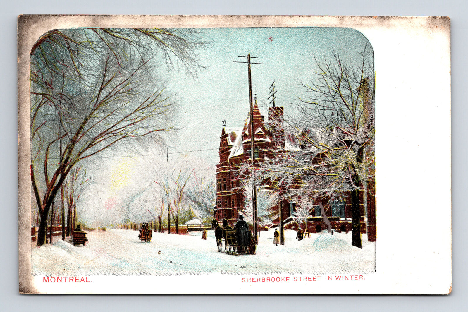 Sherbrooke Street in Winter Montreal Horse Drawn Sleighs 115 Postcard