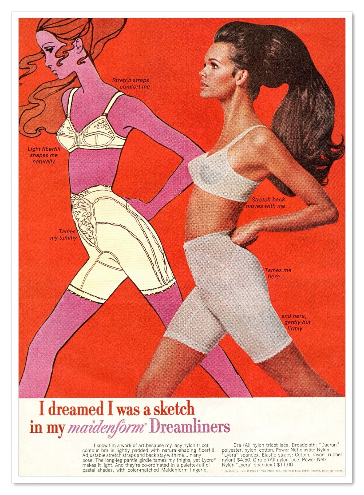 Maidenform Dreamliners Dreamed I Was a Sketch Vintage 1968 Full-Page Magazine Ad