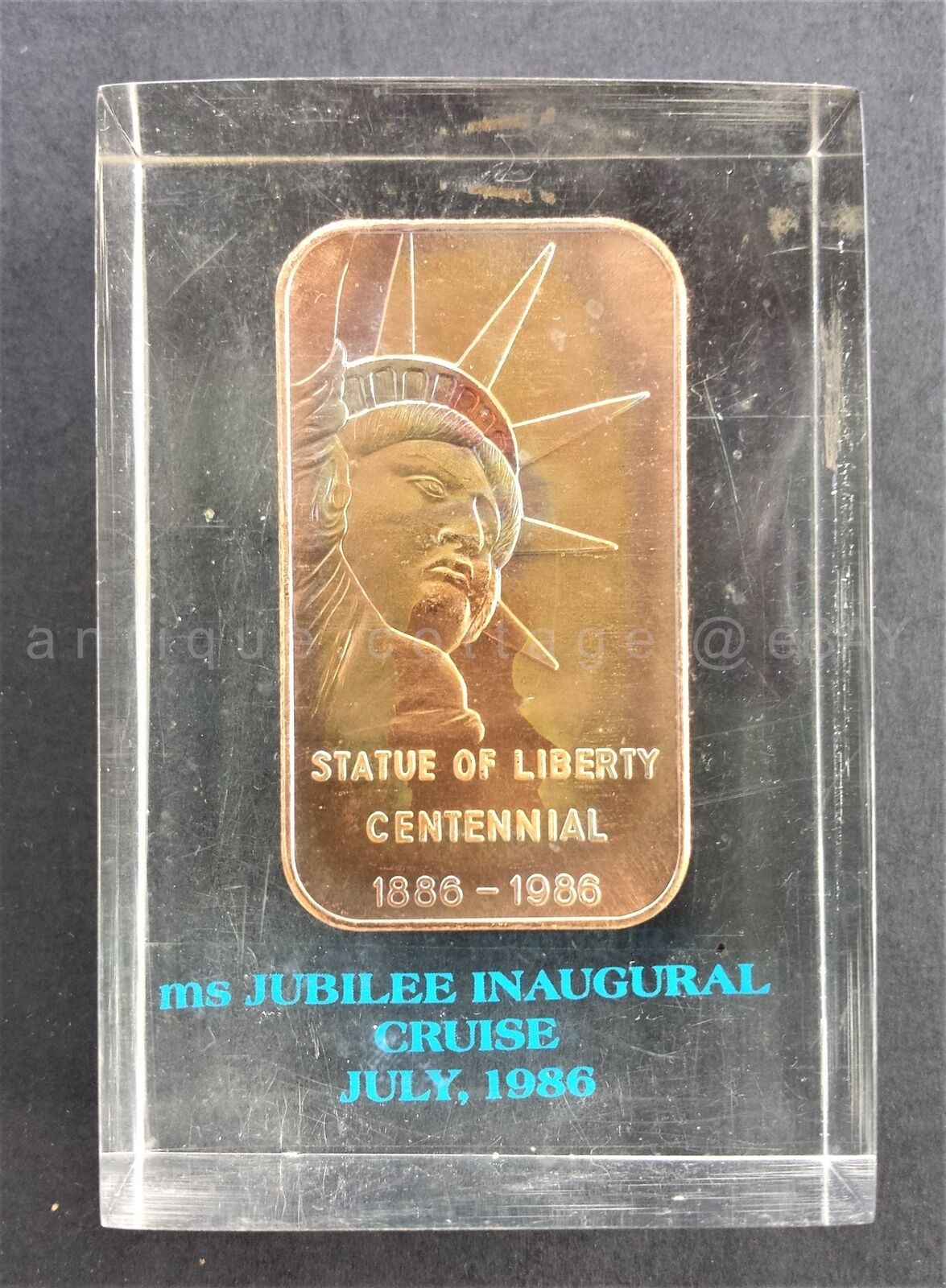 1986 MS JUBILEE INAUGURAL CRUISE PAPERWEIGHT advertise STATUE LIBERTY centennial