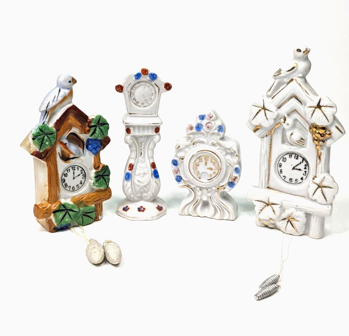 Vintage Miniature Porcelain Dollhouse Clocks - Made in Japan-Lot of 4