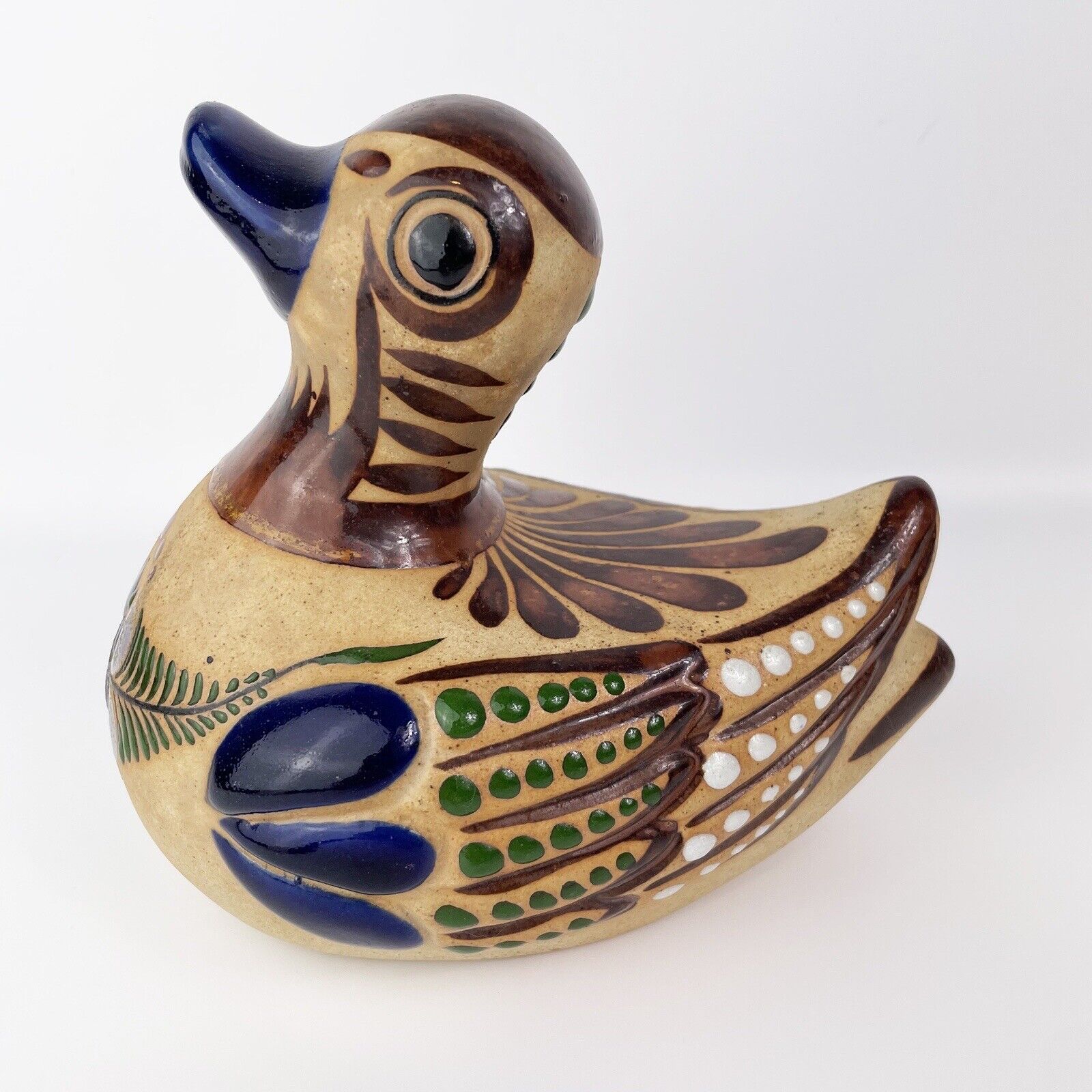 Vintage Hand Painted Mexican Tonala Glazed Ceramic Pottery Duck Bird 6\