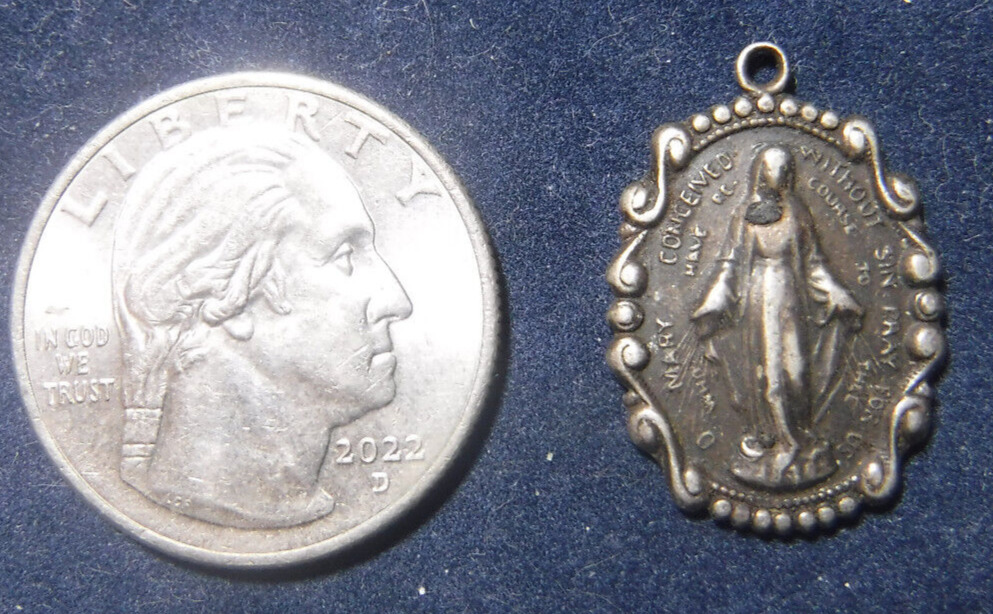 Antique Miraculous Medal Sterling Silver