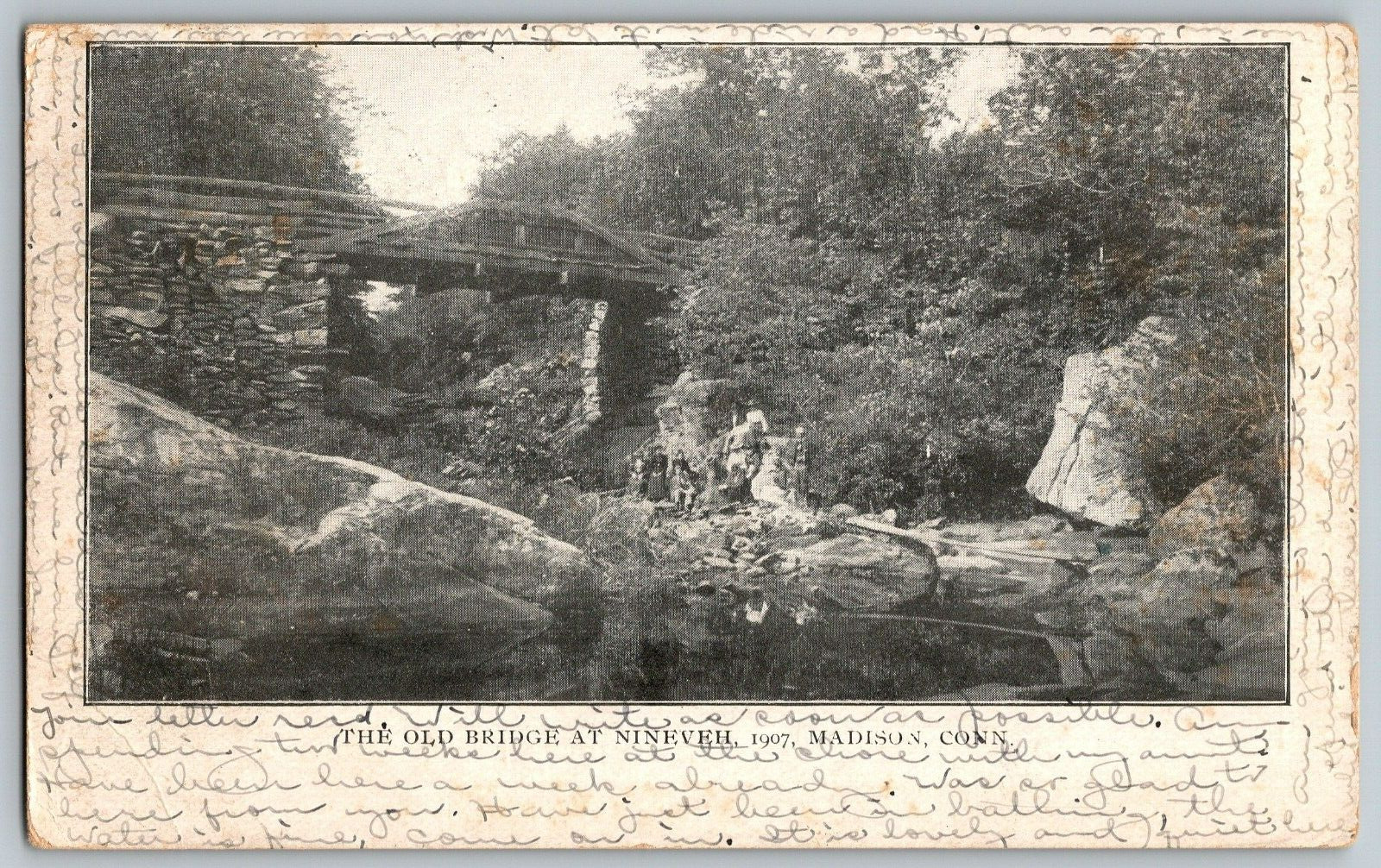Madison, Connecticut - The Old Bridge at Nineveh - Vintage Postcard - Posted