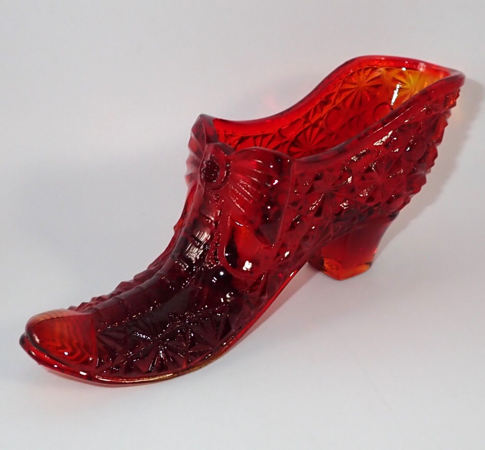 Boyd Amberina Daisy & Button Glass Shoe Slipper Trinket Dish Vase