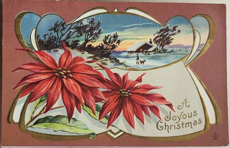 A Joyful Christmas, 1912 Vintage Holiday Greeting Postcard Embossed 