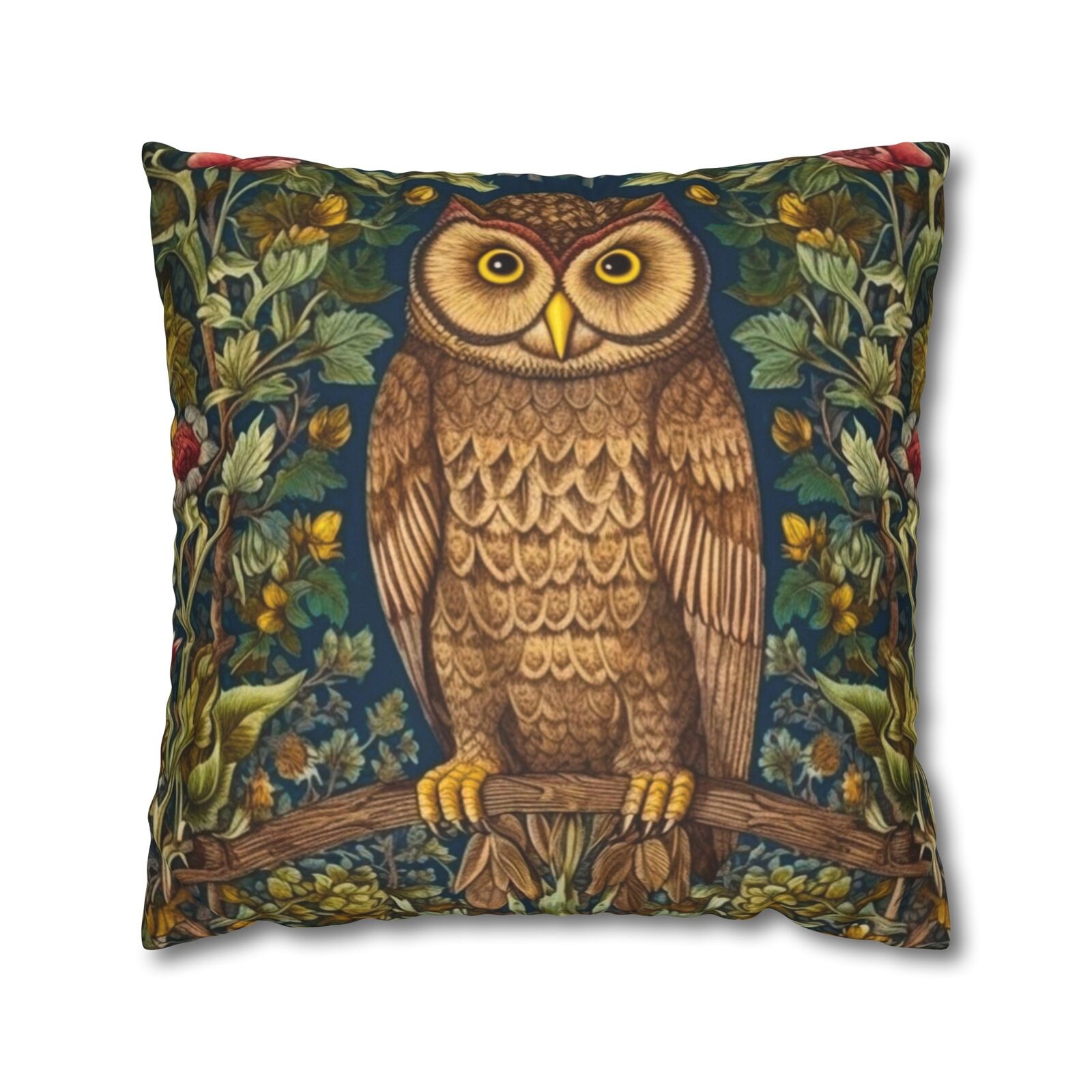 William Morris Inspired Owl Forest Decor Pillowcase, Cottagecore Owl Lover Gift