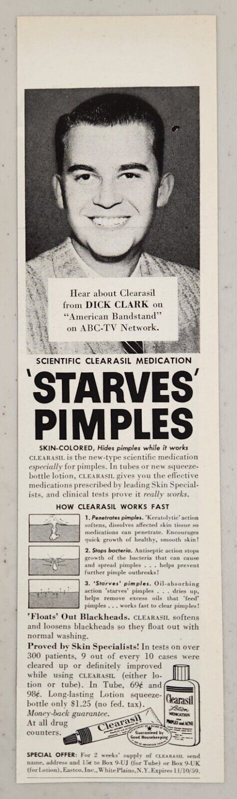 1959 Print Ad Clearasil Pimple Medication Dick Clark American Bandstand