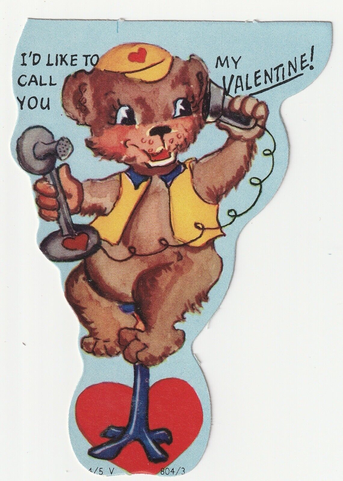 c1950s~Teddy Bear~ID LIKE TO CALL YOU MY VALENTINE~Vintage Bookmark Card