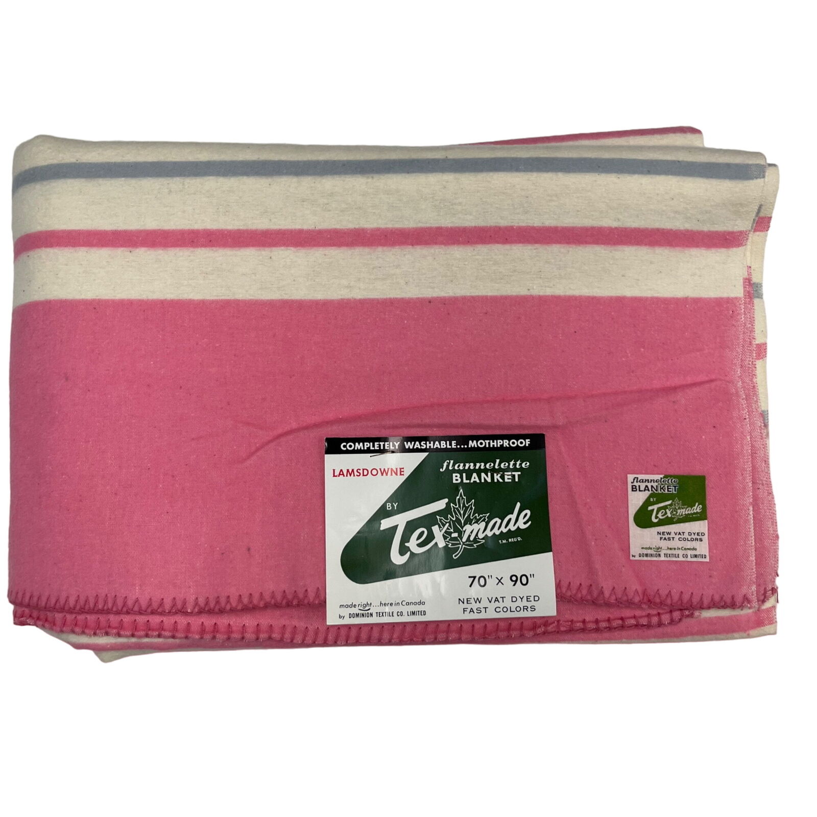 NWT VTG Twin Lamsdowne Tex-made 70x90 Flannelette Flannel Sheet Blanket Pink