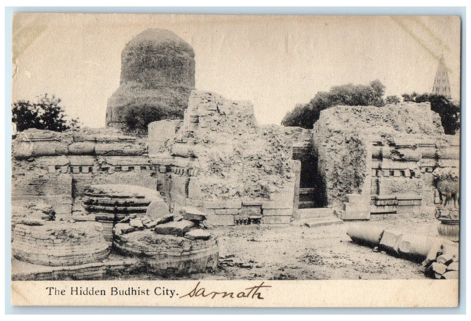 c1940's The Hidden Buddhist City Sarnath India Unposted Vintage Postcard