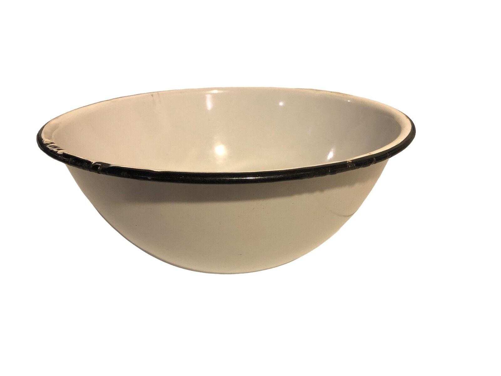 vintage enamelware black rim bowl 9\