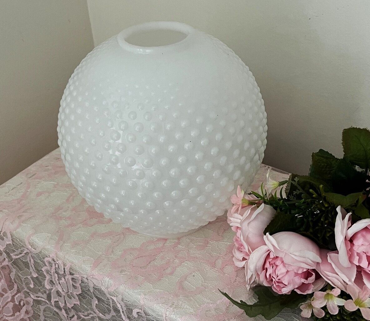Vintage White Milk Glass Round Globe Hobnail Pattern for GWTW Lamps, 8\