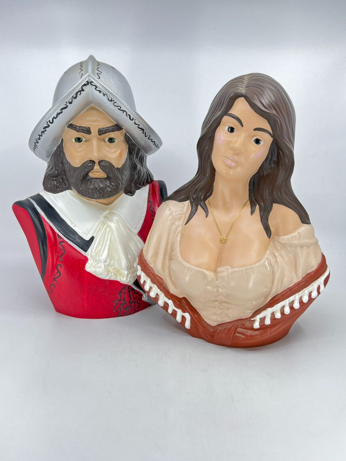 2 Ceramic Hand Painted Holland Mold Bust Beautiful Woman & Pirate 11\