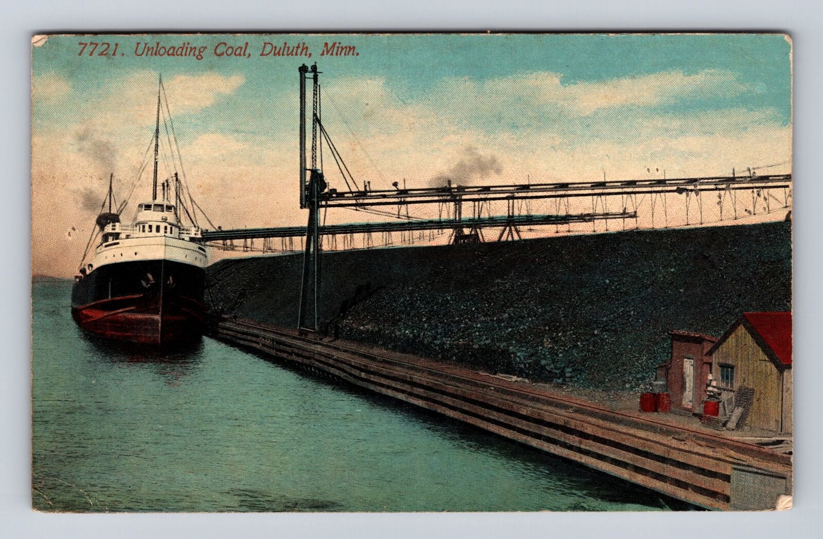 Duluth MN-Minnesota, Unloading Coal, Antique, Vintage Souvenir Postcard