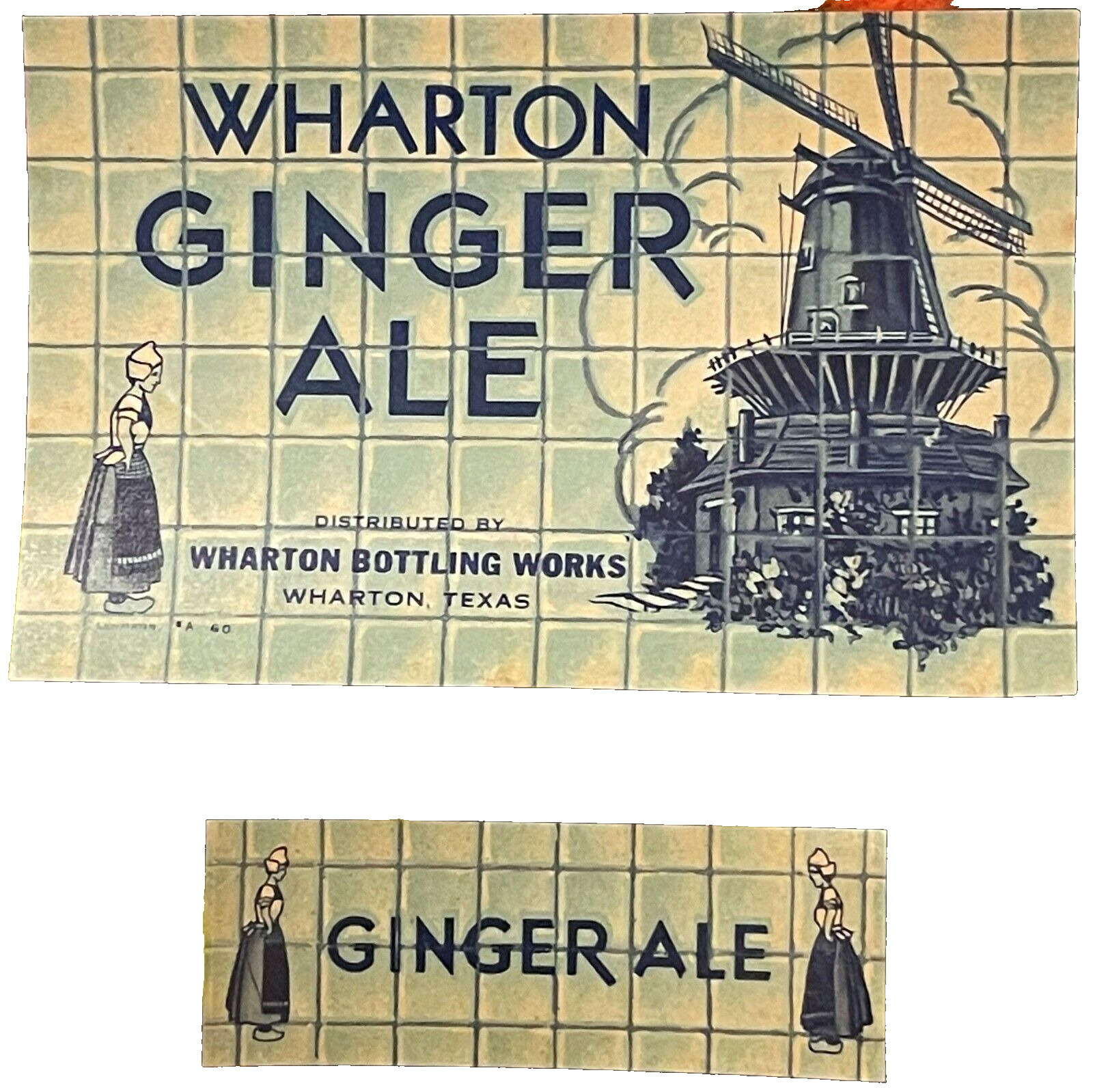 Very Rare 1930s Combo, Antique Vintage Wharton Ginger Ale Labels, Wharton, TX