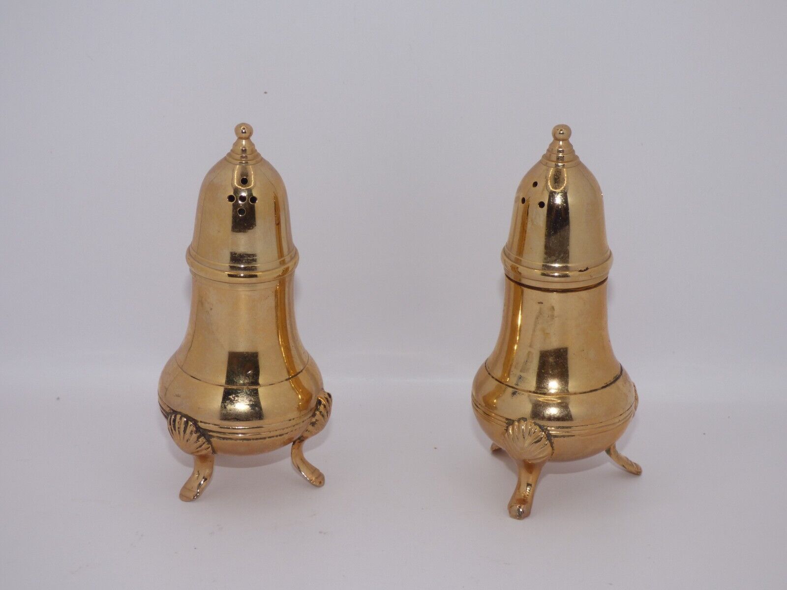 Vintage Unique Gold Color Salt And Pepper Shakers 4'' Tall