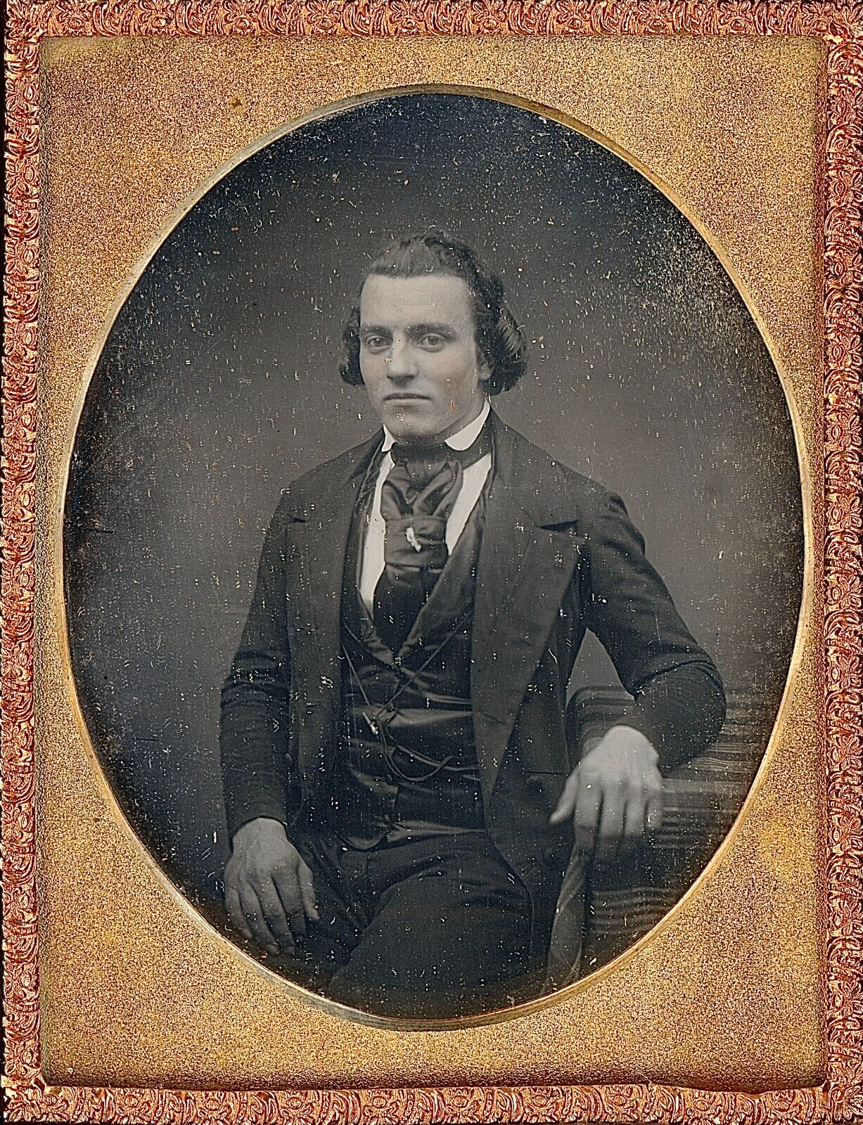 Handsome Young Gentleman Longer Hair Tie Pin 1/4 Plate Daguerreotype T226