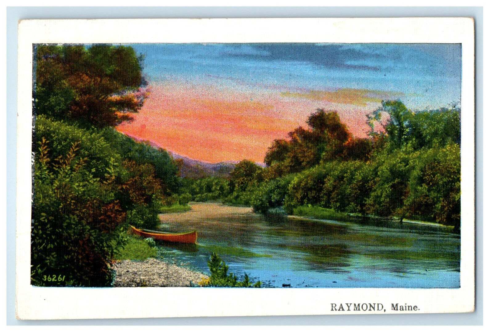c1920's Boat Scene, Trees and River View at Raymond Maine ME Unposted Postcard