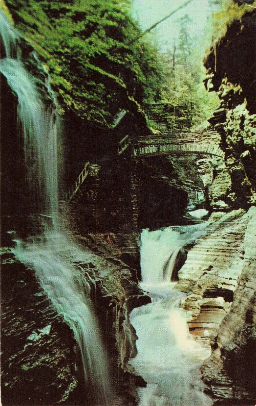 Rainbow Falls Waterfall - Watkins Glen New York NY - Postcard