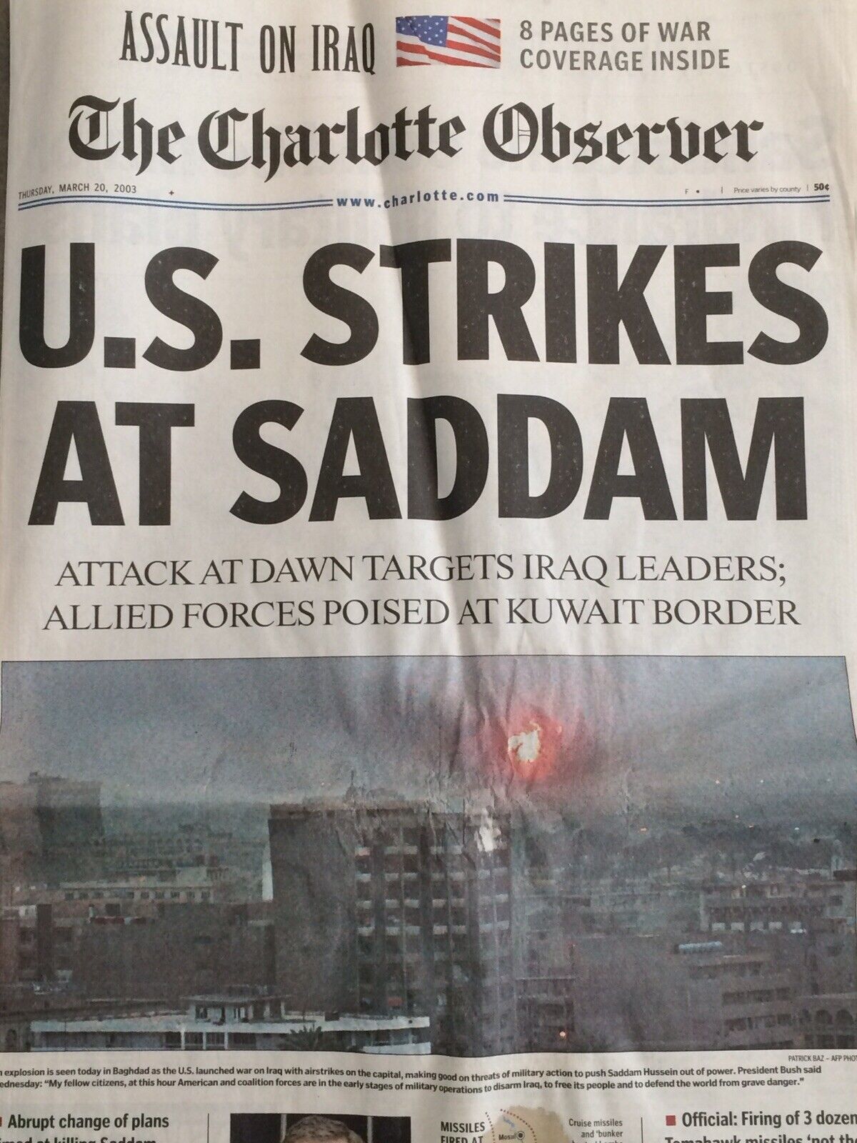 U.S. Strikes at Saddam 2003 Iraq War The Charlotte Observer March 20, 2003