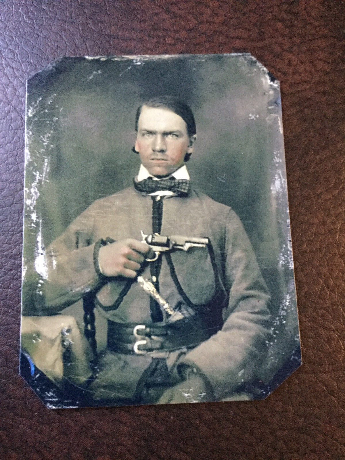 civil war  Military Soldier With Pistol tintype C946RP