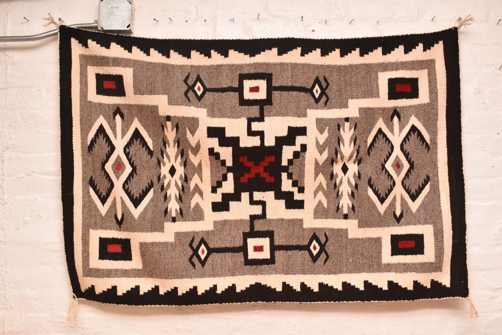 ATQ Navajo Rug Textile Native American Indian 50x33 Storm Pattern Teec Nos Pos