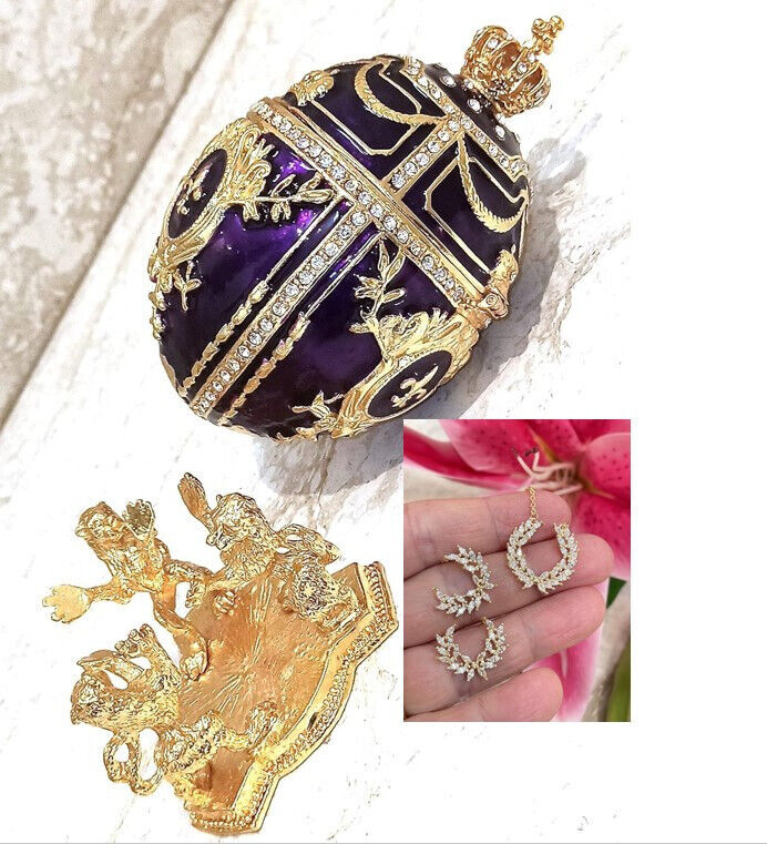 Amethyst Faberge egg Imperial Royal  Fabergé eggs + Gold Wreath Designer Jewelry