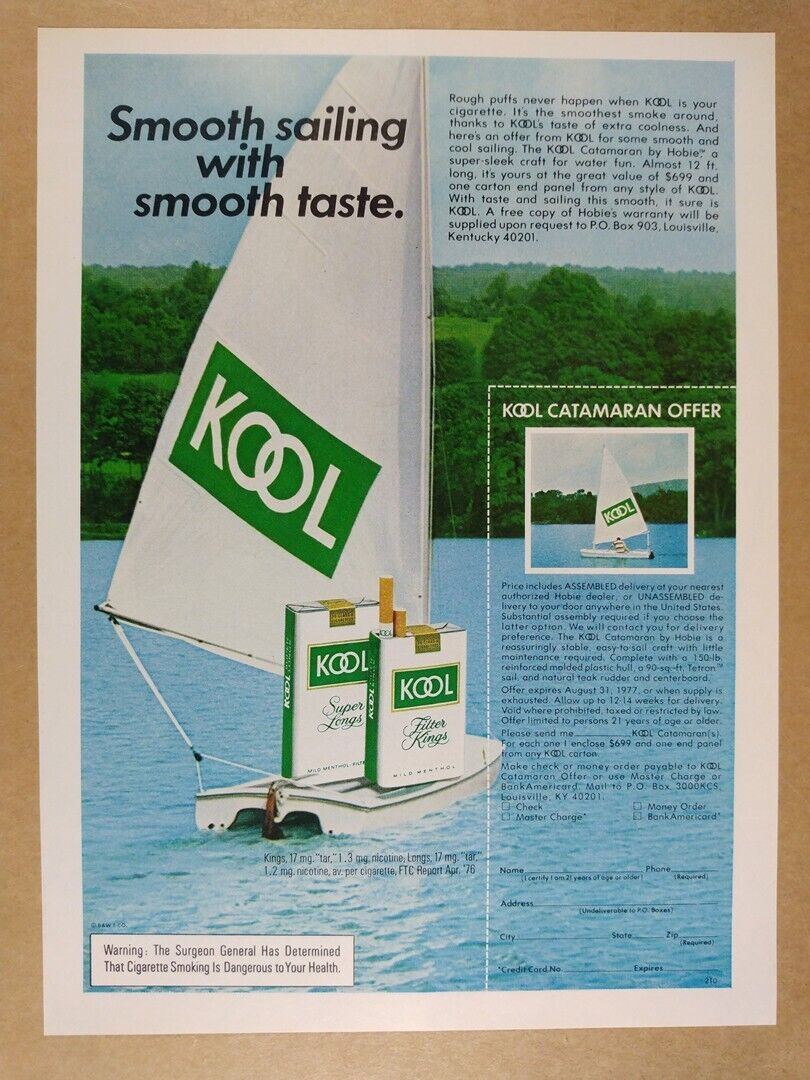 1976 Kool Cigarettes Hobie Catamaran Offer vintage print Ad