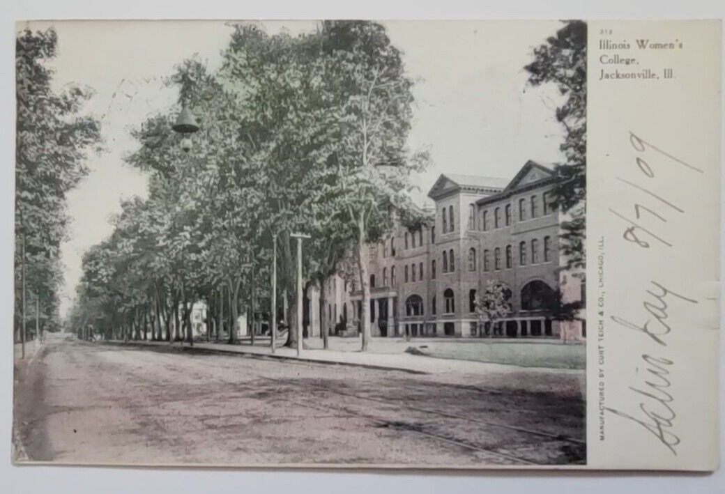 Illinois Women\'s College Jacksonville IL Vtg Antique Postcard 1909 Street View