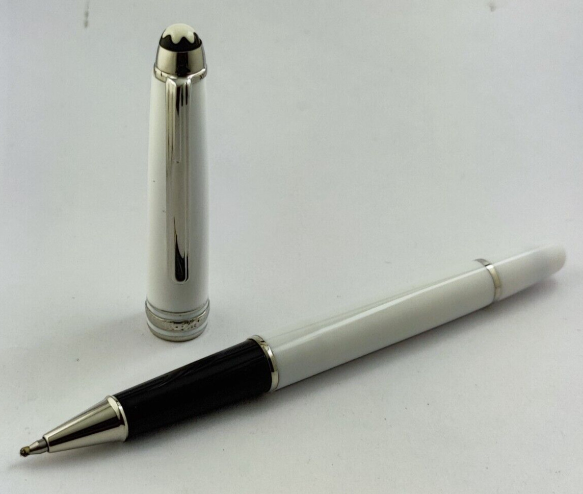 Premium Montblanc Meisterstuck White Pen + Silver Clip Roller Ballpoint Pen
