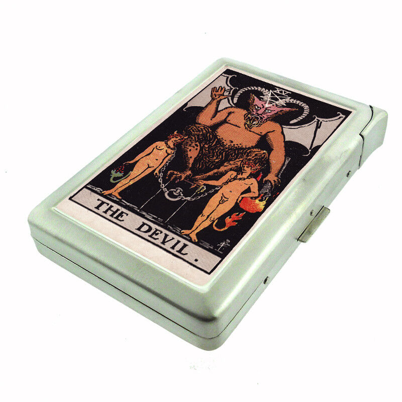 Tarot Card XV D17 100\'s Size Cigarette Case with Built in Lighter The Devil