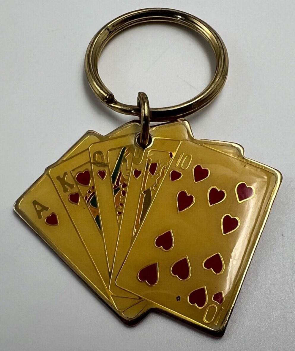 Vintage Park Royal Flush Hearts Poker Cards Keychain Rare