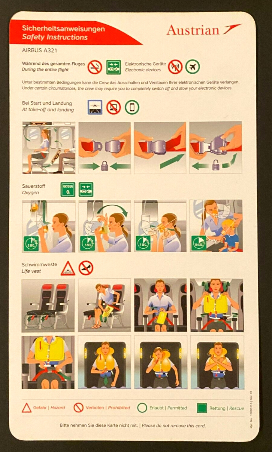 Austrian Airlines Airbus A321 Safety Card - Rev.01