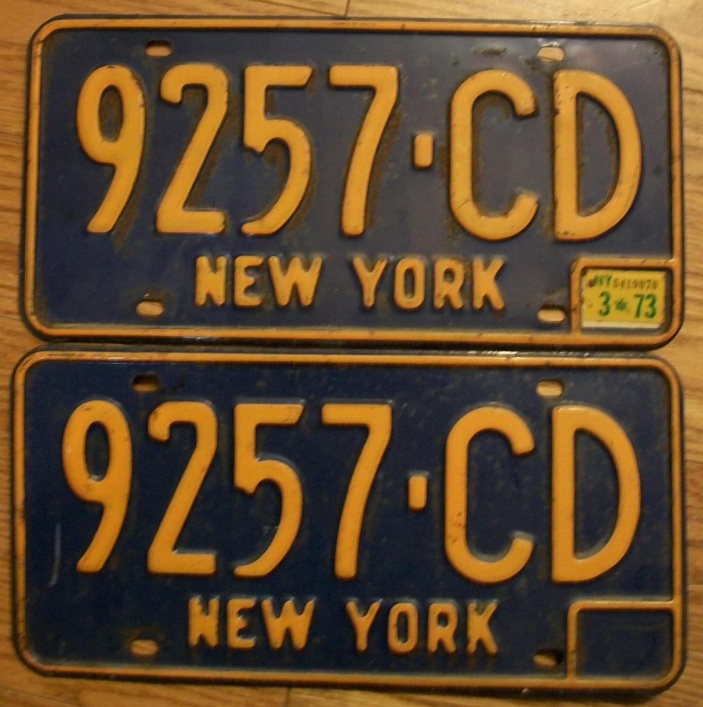 MATCHED PAIR of NEW YORK LICENSE PLATES - 1973 - 9257-CD