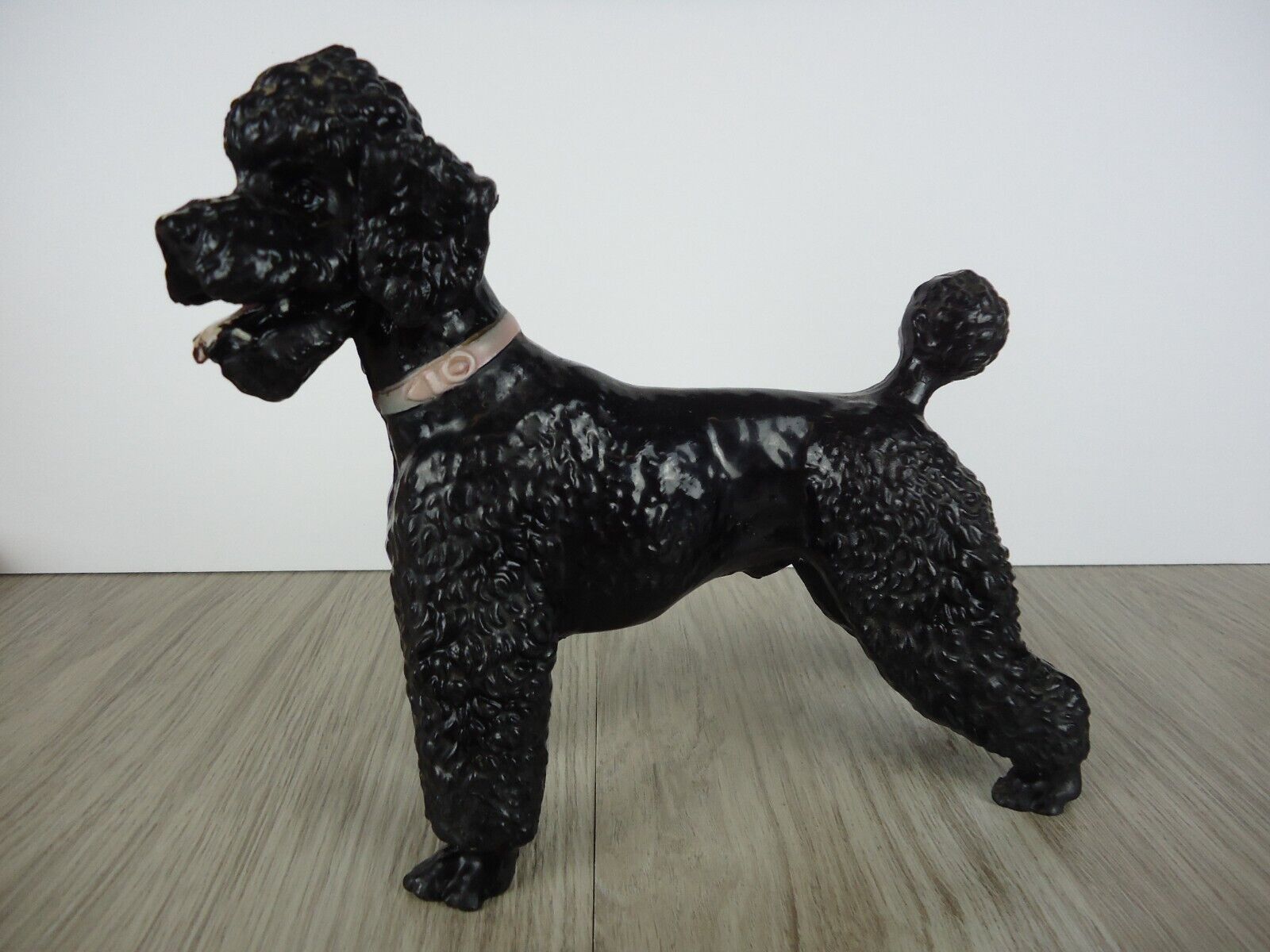 VTG Black Standard Poodle Dog Figurine Toy Collectible Red Collar 8 inch