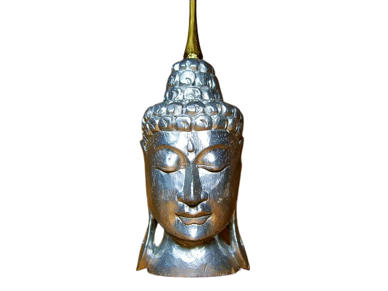 Zen Buddha head sculpture, Bali, exotic wood