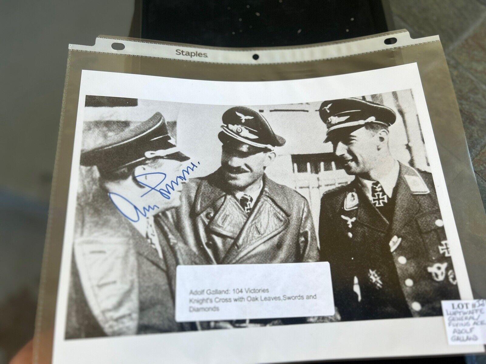 WWII German Luftwaffe General Adolf Galland & Two Officers Signed Photo