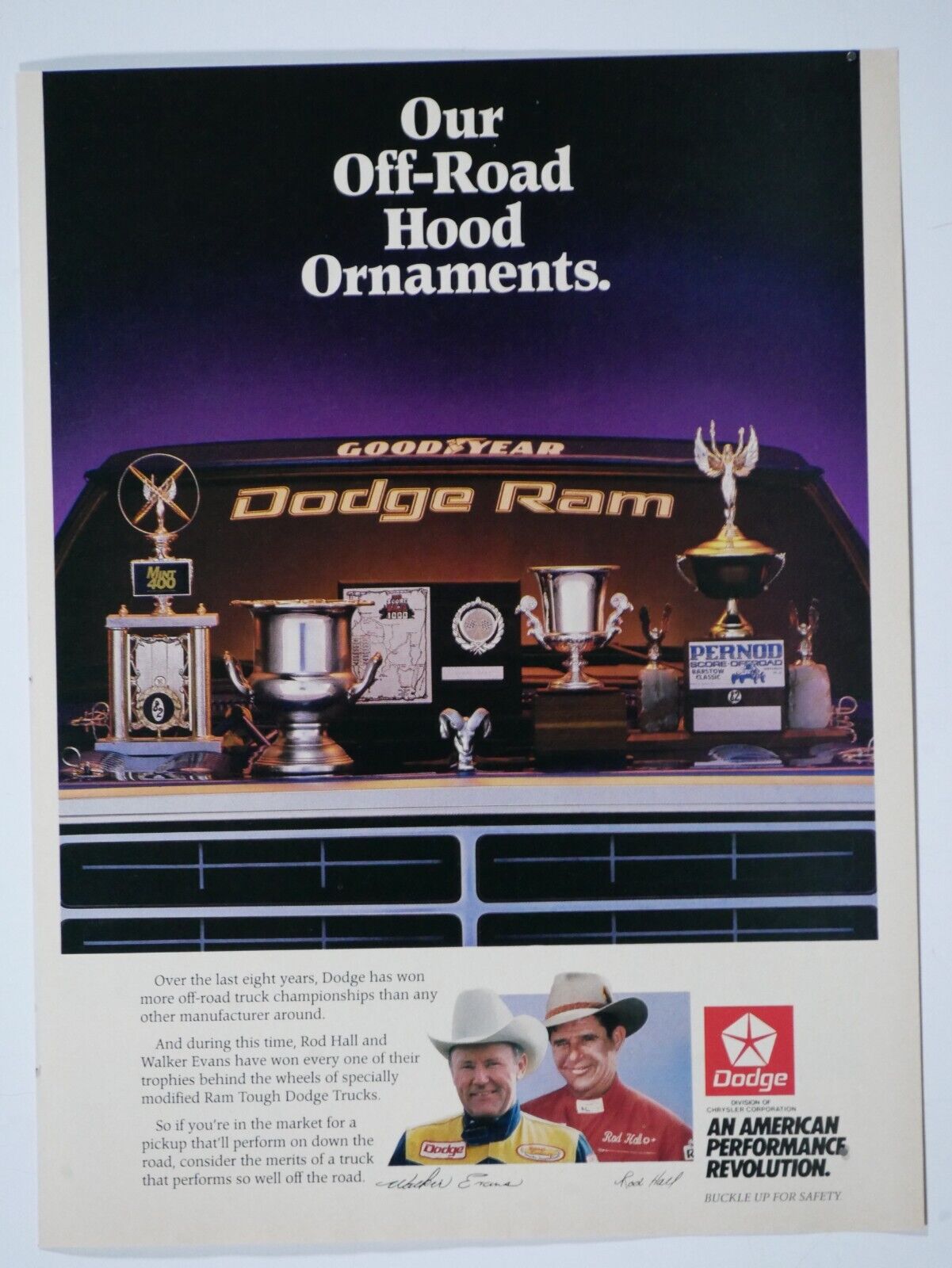 1986 Dodge Ram Rod Hall Walker Evans Racing Vintage Original Print Ad 8.5 x 11\