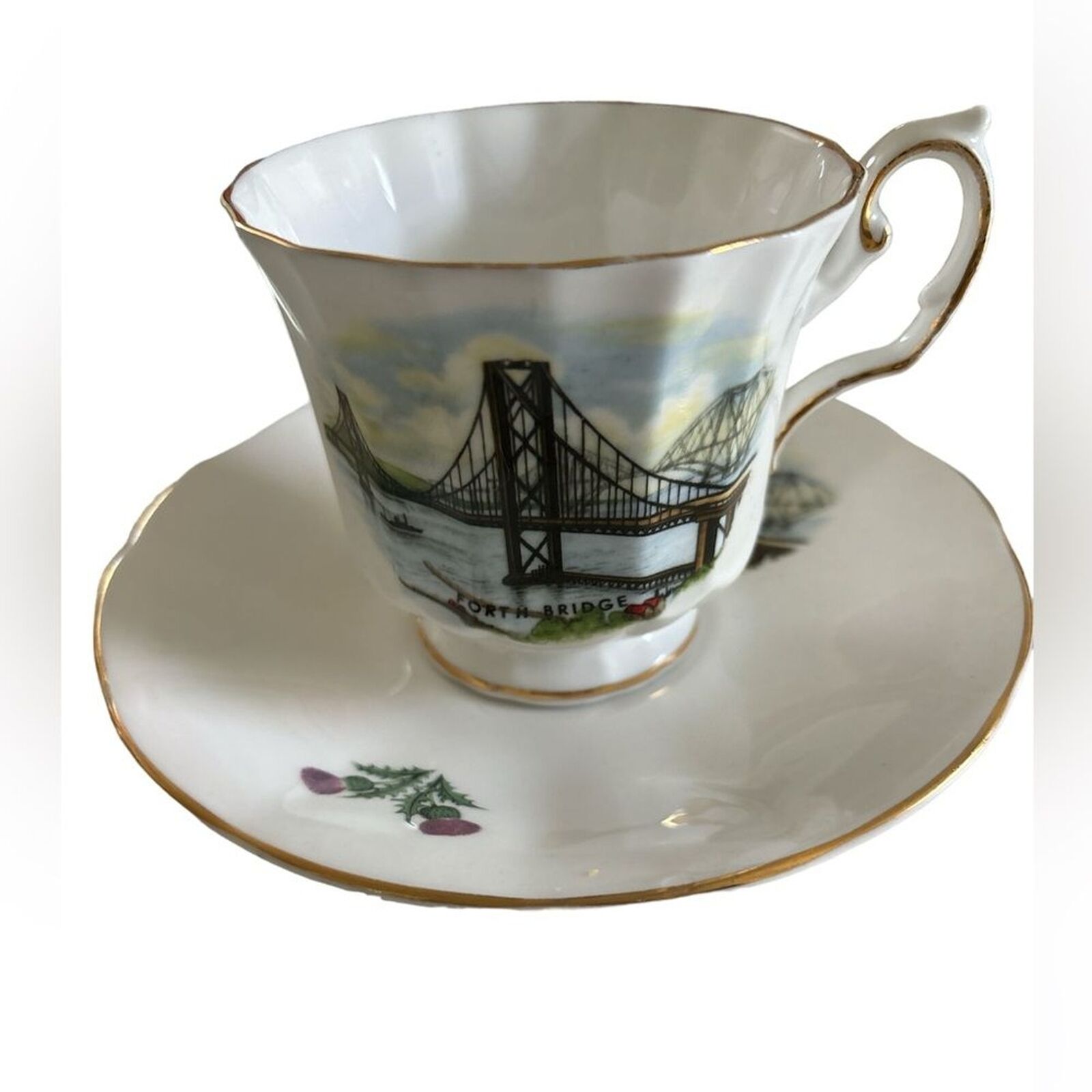 Vintage Clare Tea Cup ,Saucer Dessert Plate Set Bone China Forth Bridge Scotland