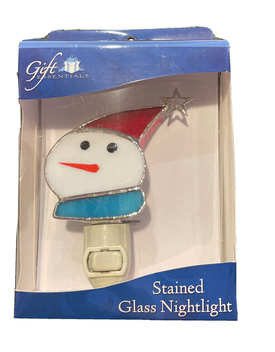 HAND CRAFTED ~ STAINED GLASS NIGHTLIGHT~Super Cute Snowman Head In original Pkg.