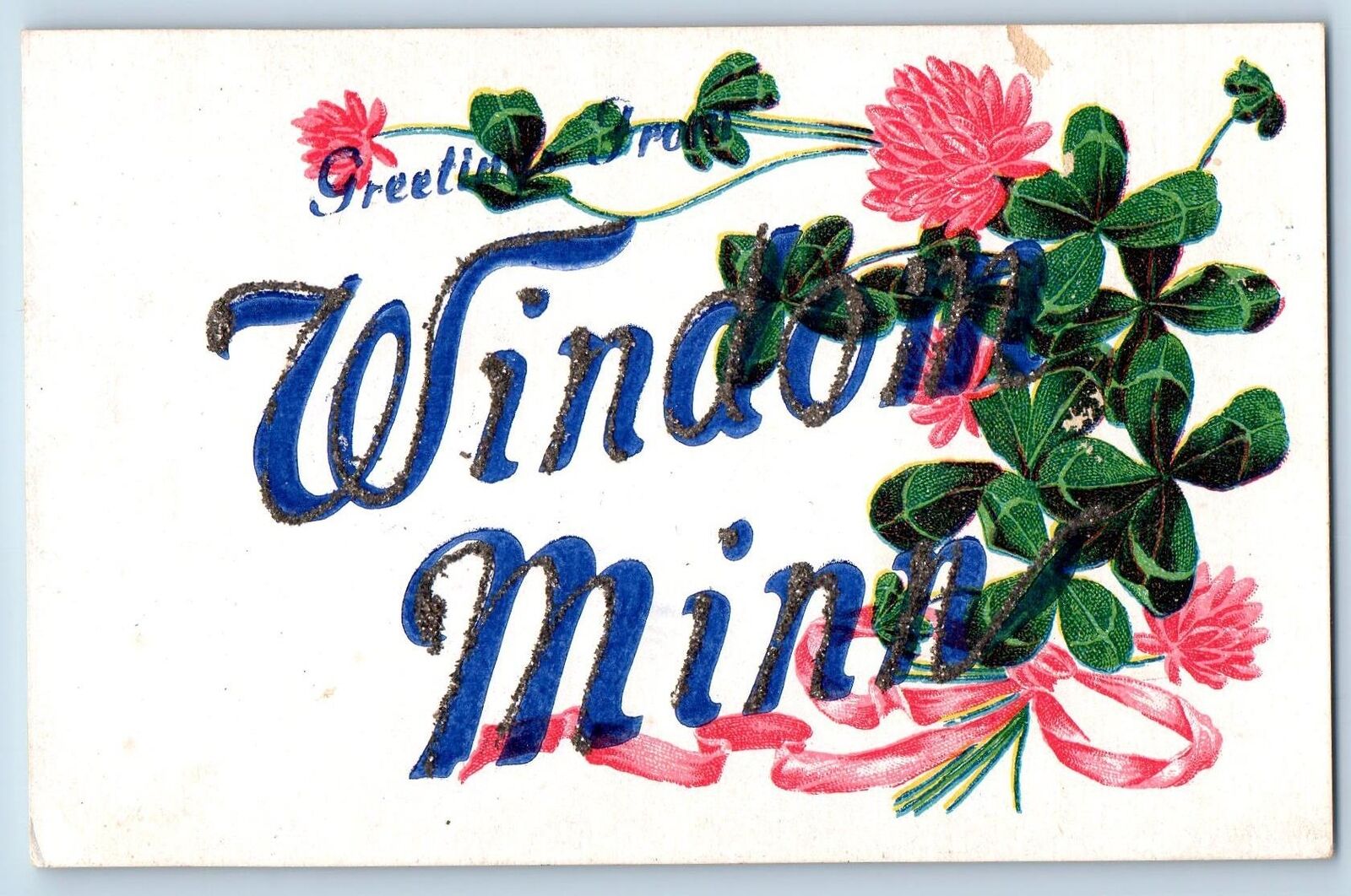 c1920's Greetings From Windom Glitters Flower Minnesota Correspondence Postcard