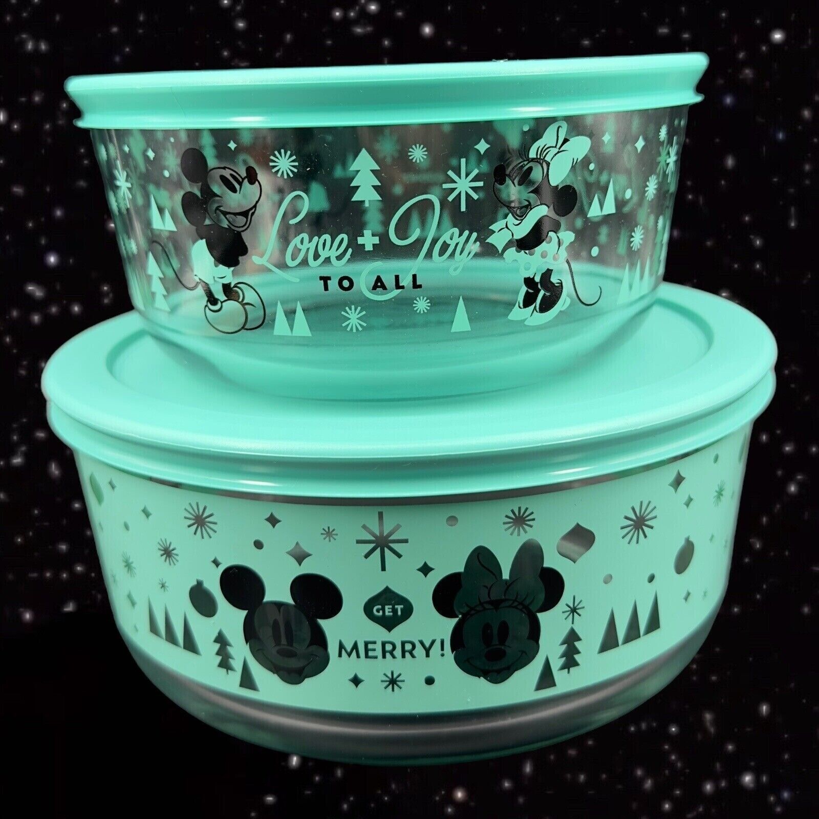 Pyrex Disney Holiday Mickey and Minnie Mouse Set 2 Glass Food Container Box