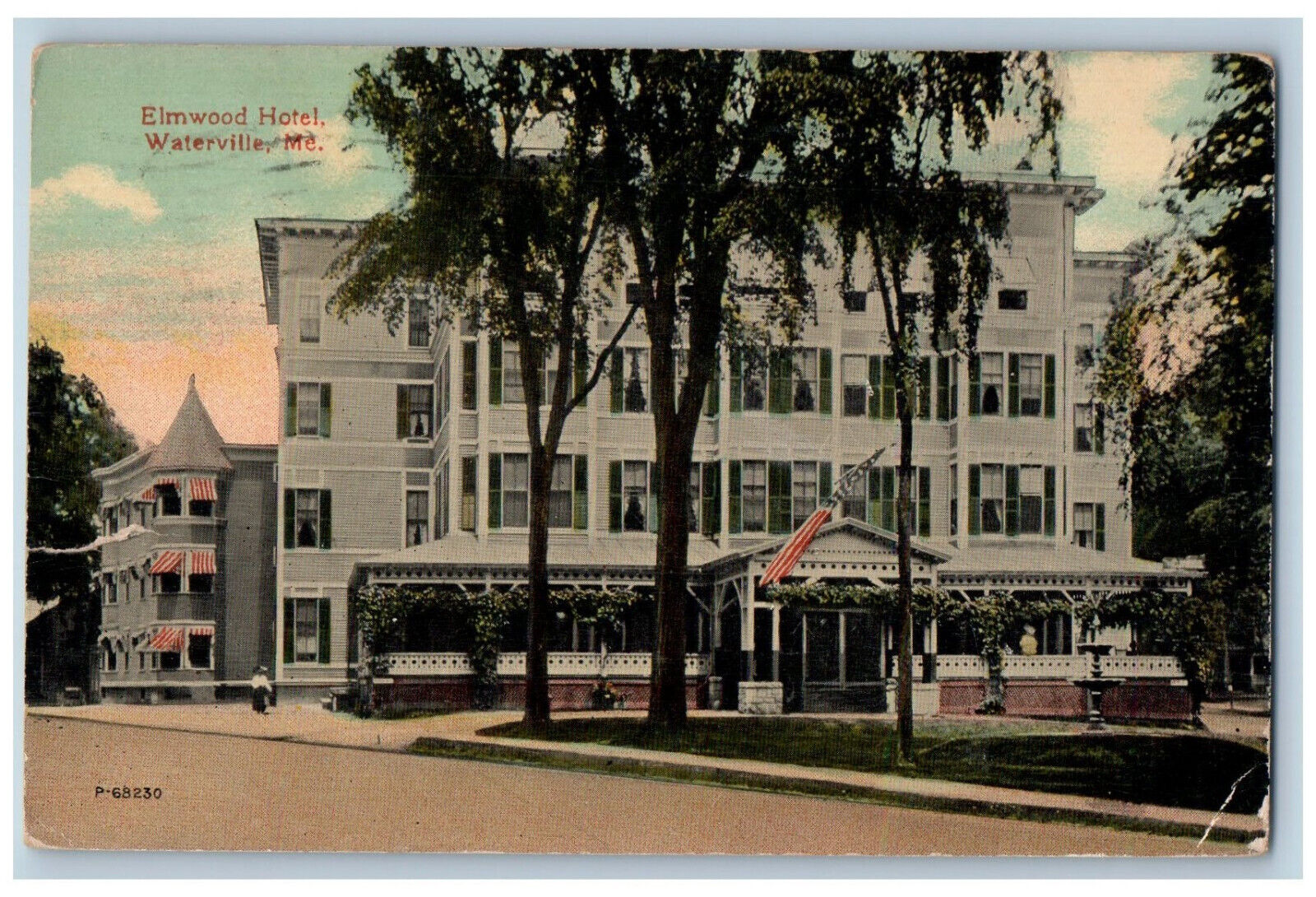 1916 Entrance to Elmwood Hotel Waterville Maine ME Antique Posted Postcard
